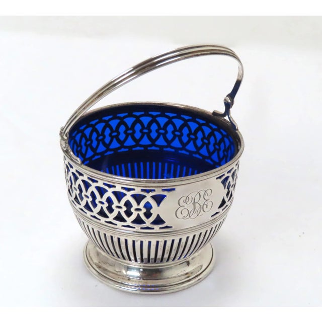 Antique Edwardian Sterling Silver With Cobalt Glass Nuts & Candy Basket For Sale - Image 13 of 13