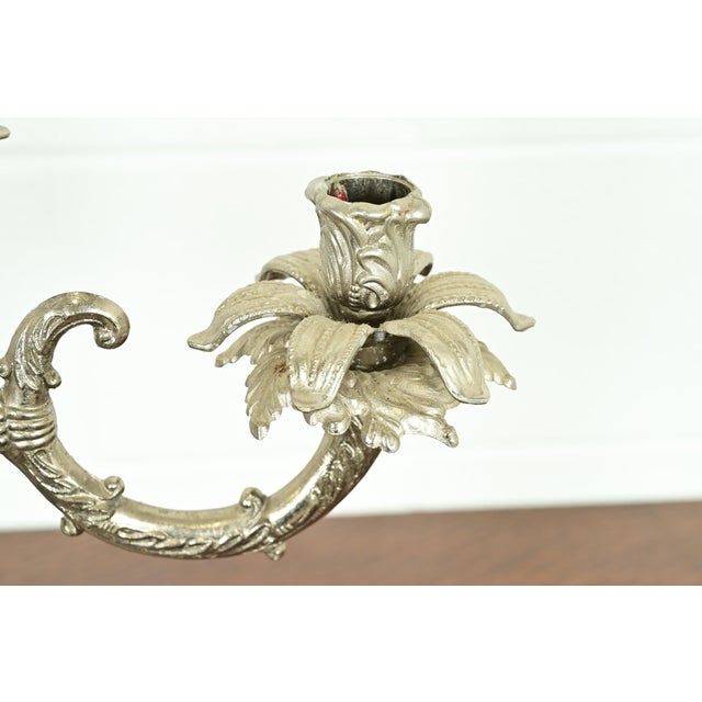 Metal Tiffany & Co. Style Antique Victorian Silverplate Three-Light Candelabra For Sale - Image 7 of 14