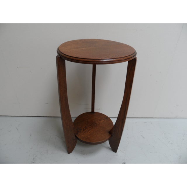 Brown Art Deco Round Oak Side Table, 1890s For Sale - Image 8 of 9