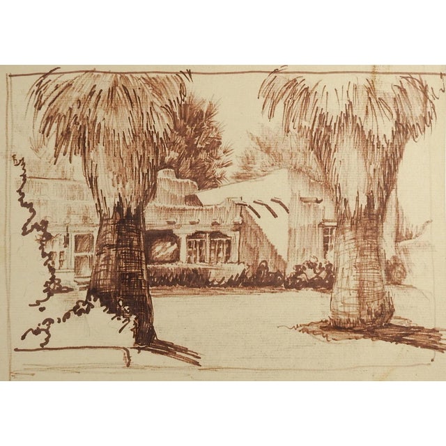 1950s Adobe House & Palm Trees Drawing For Sale