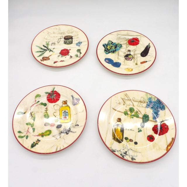 Farmhouse Set of 8 Williams-Sonoma French Market 9" Salad Plates— Made in Portugal — Mediterranean Vegetable Motif For Sale - Image 3 of 5