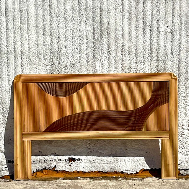 Wood Vintage Coastal Biomorphic Pencil Reed Queen Headboard For Sale - Image 7 of 8