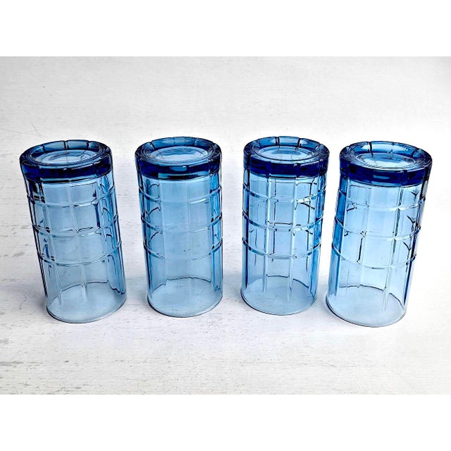 Anchor Hocking Vintage Anchor Hocking Flat Iced Tea Glasses in Tartan Blueberry, Set of 4 For Sale - Image 4 of 13