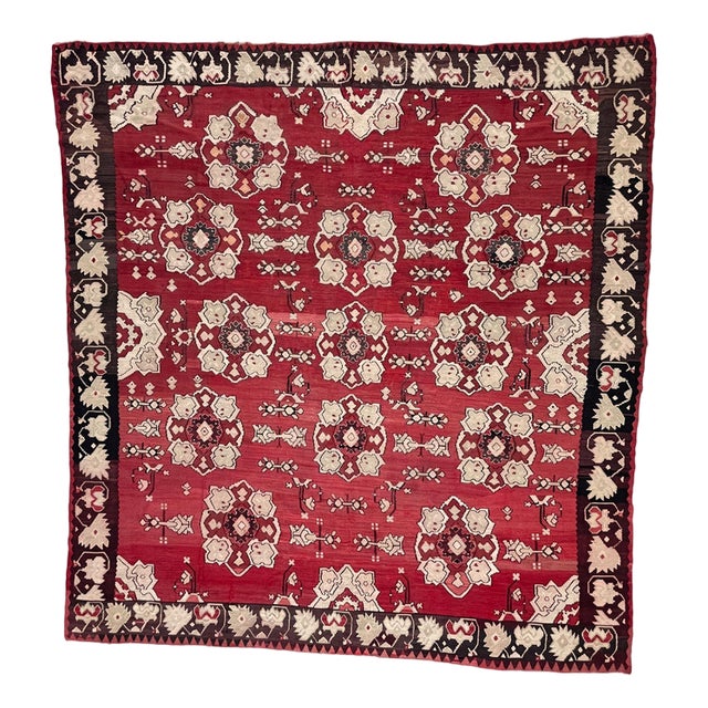 Vintage Turkish Square Kilim Rug in Wool For Sale