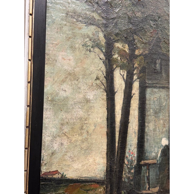 19th Century Belgian Flemish Oil Woman by the Shrine For Sale In Nashville - Image 6 of 12