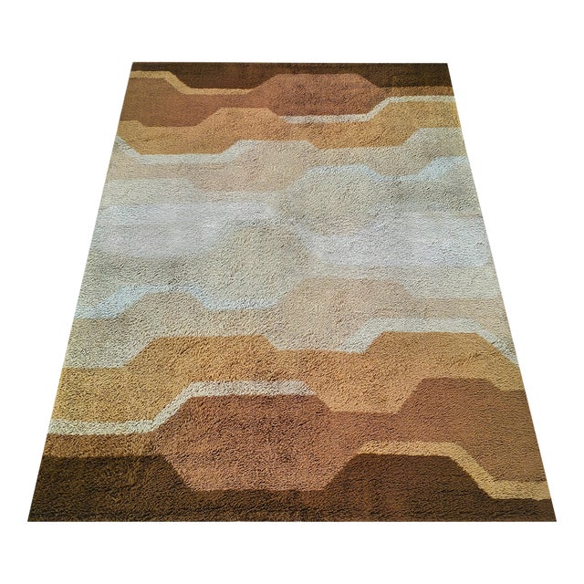 Mid-Century Modern Space Age Italian Wool Rug with Geometric Pattern, 1970s For Sale