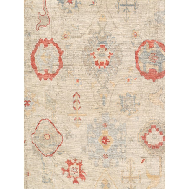 Turkish Oushak Carpet, 1950s, Handmade Oriental Rug, Beige, Taupe, Coral For Sale - Image 15 of 18
