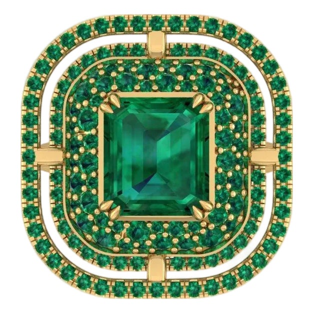 2 Carat Certified Colombian Emerald Cocktail Ring With Emerald Double Halo and Diamond Base sz7.5 For Sale