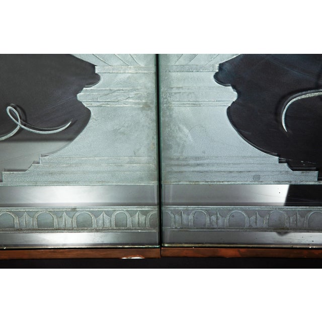 Pair of American Art Deco Revival Etched Frosted Glass Doors by Dennis Abbe For Sale - Image 14 of 18