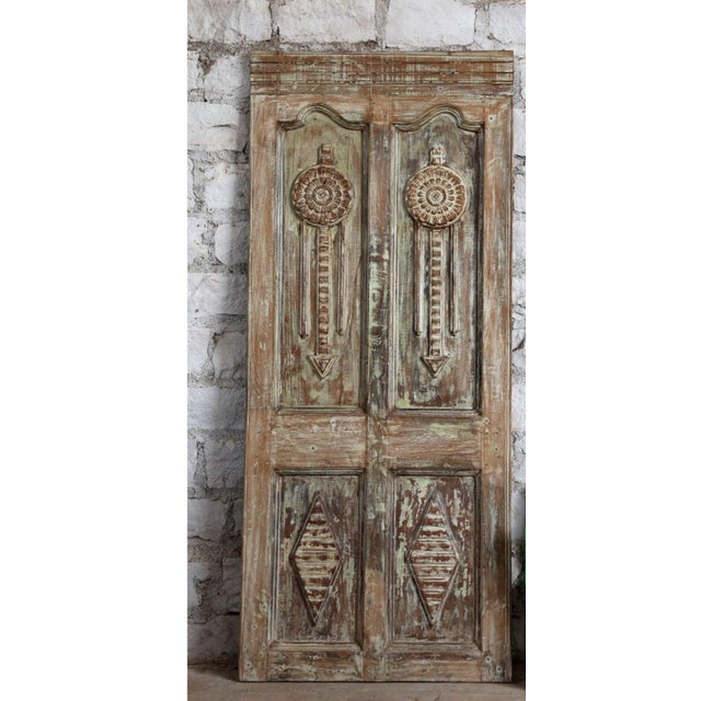 Mid-Century Modern Antique Carved Door Single Hinged or Sliding Farmhouse Barn Door 80x33 For Sale - Image 3 of 5