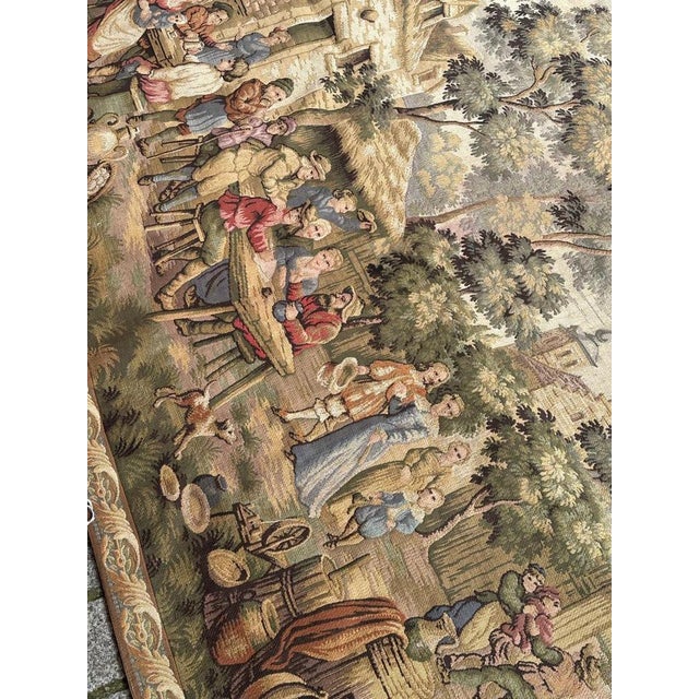 Beige French Aubusson Style Jacquard Tapestry with Villagers Celebration Decor, 1980s For Sale - Image 8 of 18