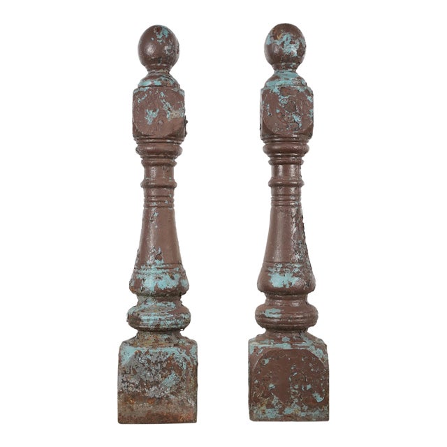 Pair of Antique Victorian 46.5 In. Cast Iron Newel Posts For Sale