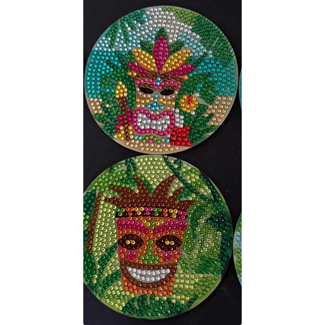 Set of 6 Vintage Tiki Rhinestone Coasters | Palm Springs Poolside Barware | Tropical Island Cocktail Coasters For Sale - Image 9 of 9