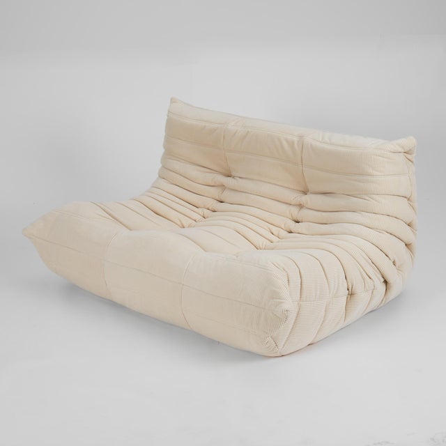 Ligne Roset Togo Sofa Loveseat in Vanilla Corduroy - Authentic and Fully Restored For Sale - Image 11 of 11