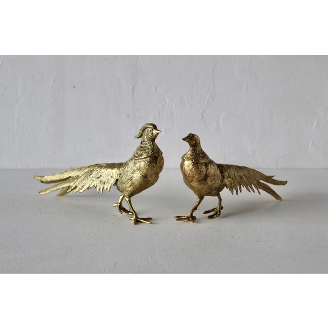 Vintage Italian Decorative Sculptural Goldtone Male Female Pheasants Mid Century-a Pair For Sale - Image 10 of 16