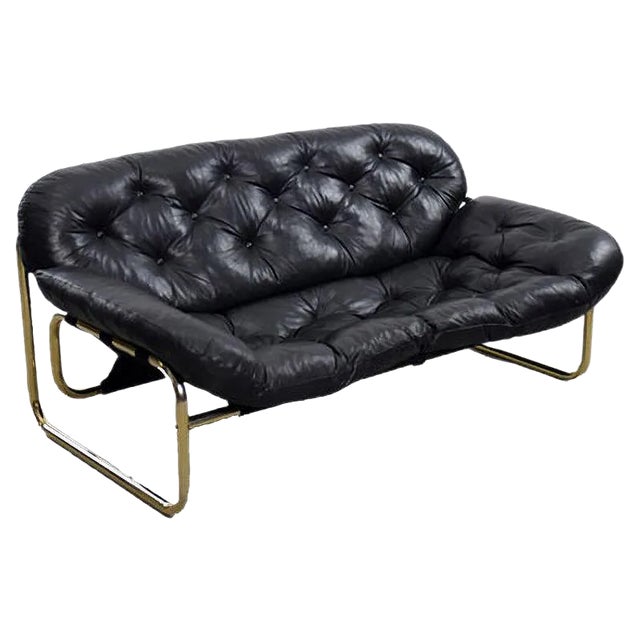 Scandinavian Leather Black Sofa by John-Bertil Häggström for Swed-Form, 1970s For Sale