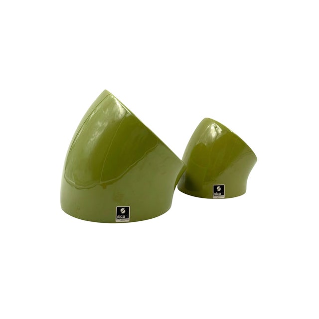 Circa 1970 Space Age Green Ceramic Vide Poche, Sicart Italy- Set of 2 For Sale - Image 9 of 11