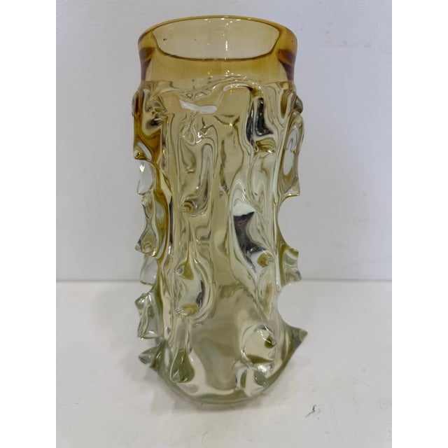 Mid-Century Modern Vintage Art Amber Glass Vase For Sale - Image 3 of 9