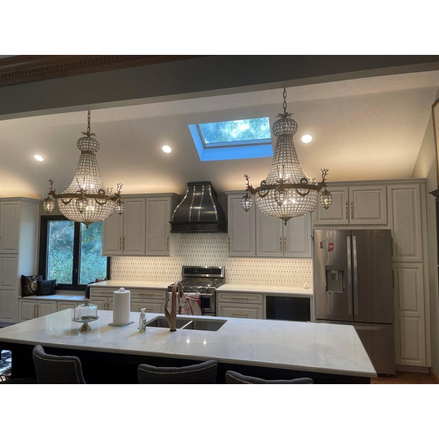 Mid-20c French Louis XVI Rococo Gold Bronze XL Chandeliers Pair For Sale - Image 6 of 15