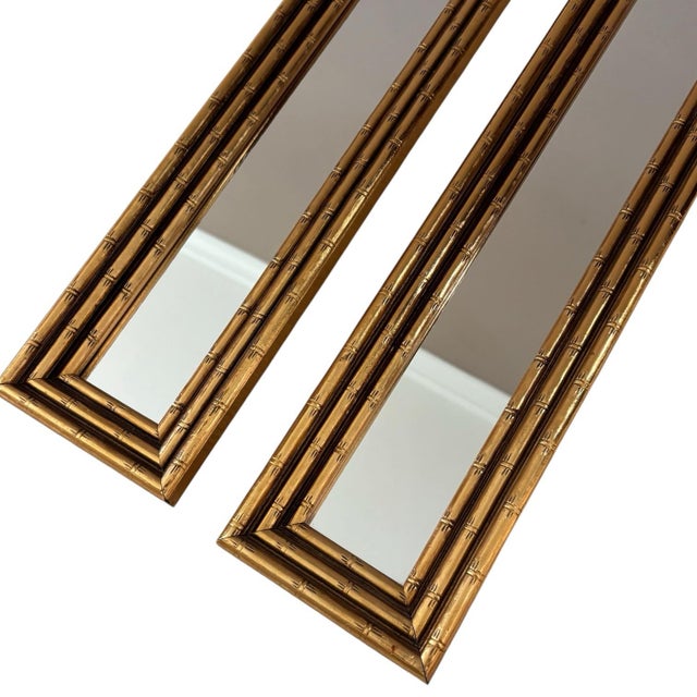 Pair of Vintage Hollywood Regency Bamboo Gilt Gold Accent Mirrors For Sale - Image 4 of 8