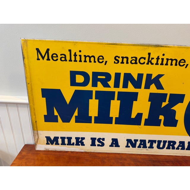 Vintage Connecticut "Drink Milk" Dairy Advertising Metal Sign, 44 Inches For Sale - Image 13 of 18