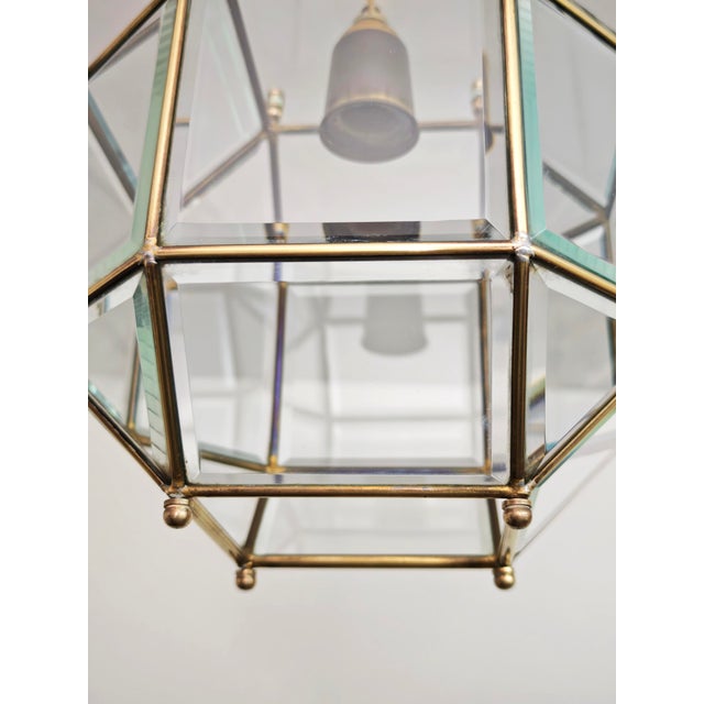 Mid-Century Modern Octagonal Pendant Lamp in Cut Glass and Brass, Italy, 1950s For Sale - Image 17 of 18
