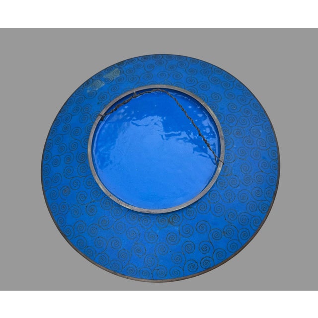 Blue Antique Japanese Meiji Cloisonne Charger Cranes Blue Enamel 12” Plate For Sale - Image 8 of 8