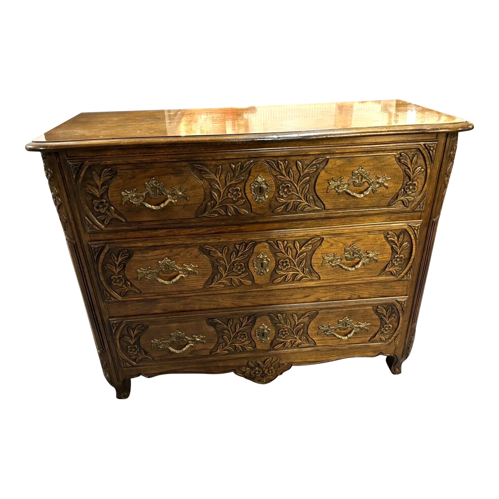 20th Century French Country Baker Carved Oak Wood Chest of Drawers ...