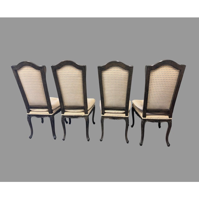 Set of 4 Vintage French Louis XV Style Dining Chairs Carved Wood Upholstered For Sale - Image 9 of 11