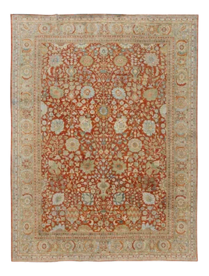 Red Vintage Persian Tabriz Handmade Wool Rug