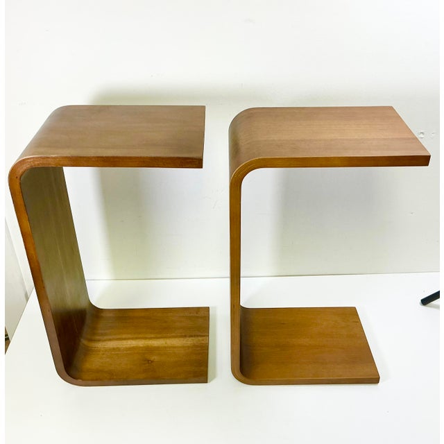 Contemporary 1980s Vintage Italian Style Postmodern Contemporary Teak Bentwood Drinks Table - A Pair For Sale - Image 3 of 13