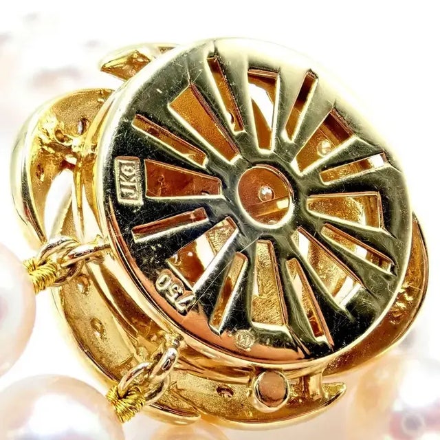 1990s Mikimoto Diamond Double Strand 8mm Cultured Pearl 18k Yellow Gold Necklace For Sale In Philadelphia - Image 6 of 12