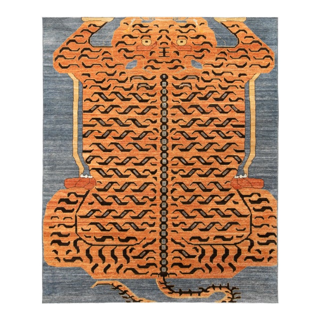 Handknotted Regal Geometric Tiger Rug, Pale Blue, 8'x10' For Sale