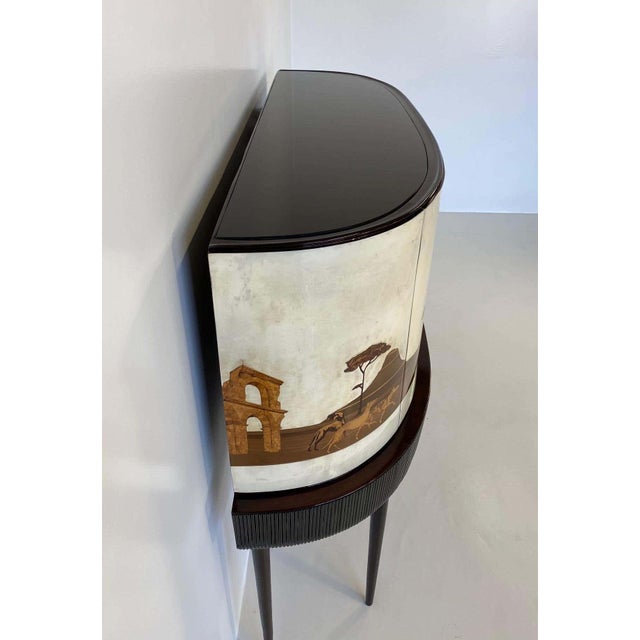 Wood Art Deco Italian Bar Cabinet in Parchment with Inlays by Anzani, 1930s For Sale - Image 7 of 18