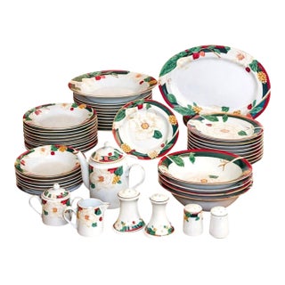 Vintage Magnolia by Tienshan Dinnerware Set Fine China Set Service for 12 - 58 Piece For Sale