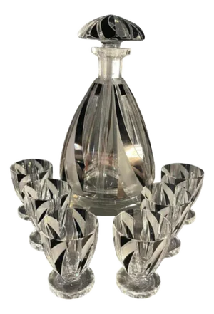 Liqueur Service in Cut Doubled Crystal by Karl Palda, 1930s, Set of 8