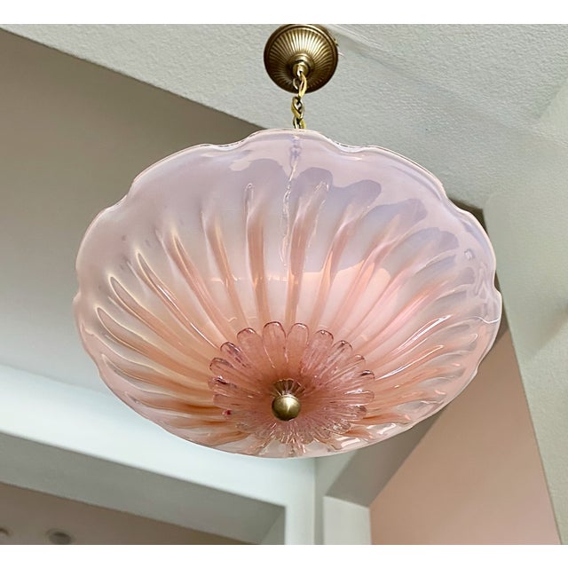 Mid-Century Modern Murano Glass Round Pink Opalescence Glass Chandelier or Pendant For Sale - Image 3 of 18