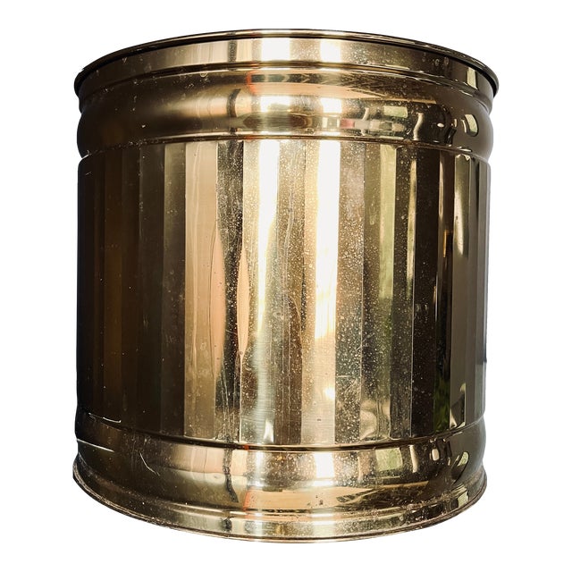 1980s Postmodern Minimalist Brass Cylindrical Planter For Sale