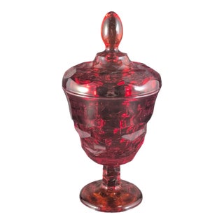 1960's Viking Glass Ruby Red Lidded Georgian Candy Dish 9.25" For Sale