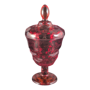 1960's Viking Glass Ruby Red Lidded Georgian Candy Dish 9.25"