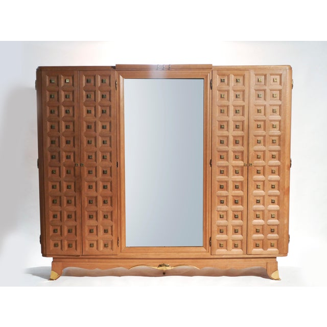 1940s French Art Deco Wardrobe In Solid Oak And Brass Chairish