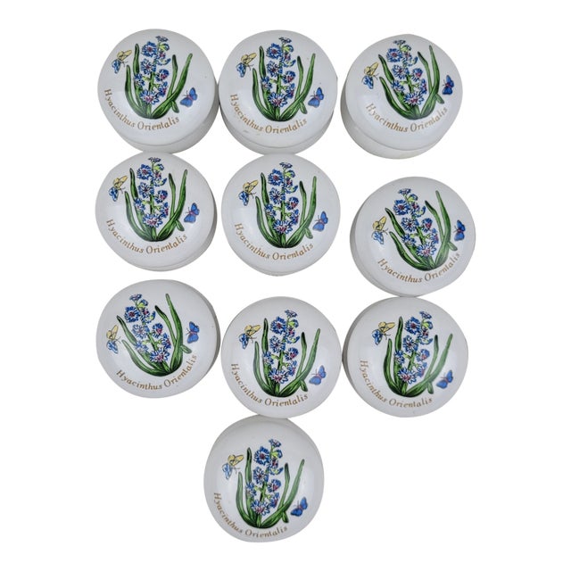 10pc Vintage Ceramic Drawer Pulls Knobs Hyacinthus Orientalis Floral White For Sale