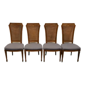 Set of 4 Drexel Furniture Di Moda Collection Italian Neoclassical Tuscan Style Cane Back Dining Side Chairs