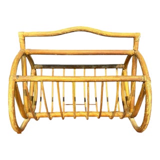 Antique Bent Rattan Cane Magazine Rack For Sale