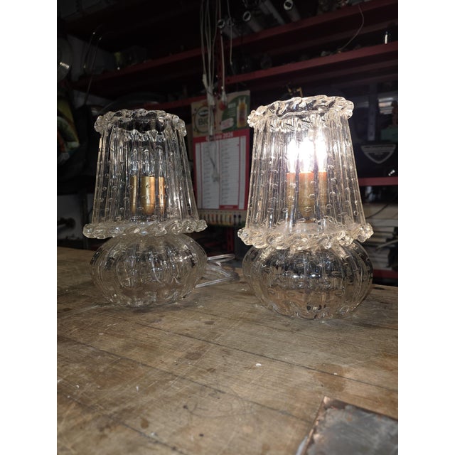 Murano Glass Table Lamps with Bubbles from Barovier, 1930, Set of 2 For Sale - Image 11 of 12