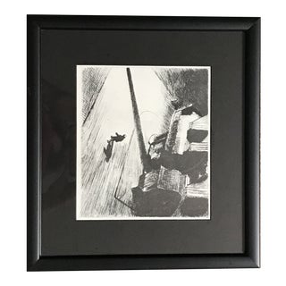Man Walking Down Empty Street Etching For Sale