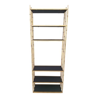 1960s Brass Etagere in Ebonized Mahogany Shelves and Bamboo Motifs For Sale