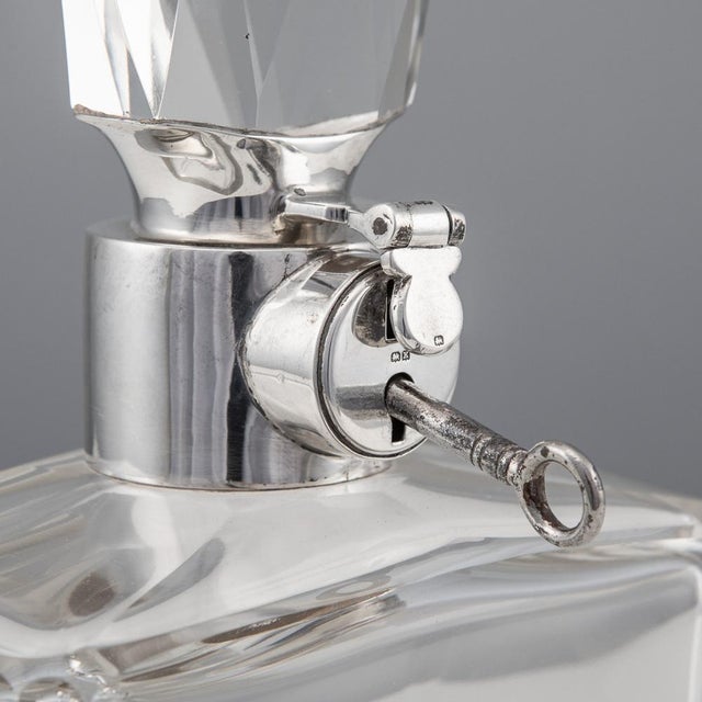 20th Century English Solid Silver & Glass Spirit Decanter with Lock & Key, 1920s For Sale - Image 9 of 14