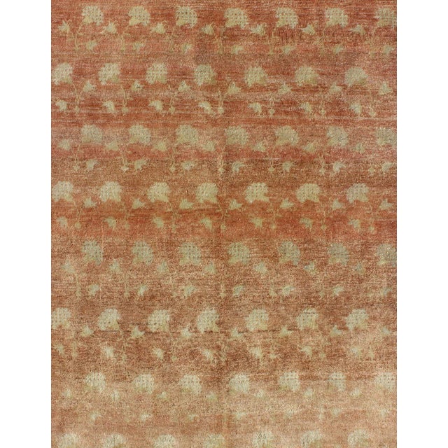 Mid 20th Century Vintage Turkish Konya Rug With All-Over Rose Design in Tangerine & Light Green Colors For Sale - Image 4 of 7