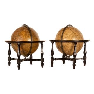 Antique Pair Georgian Terrestrial & Celestial Globes on Stands, Signed J. & W. Cary, 1802 and T. M. Bardin 1800 For Sale